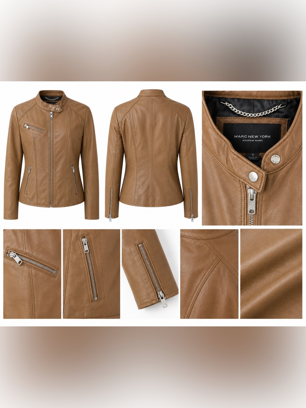 Marc New York Women’s Camel Leather Moto Jacket